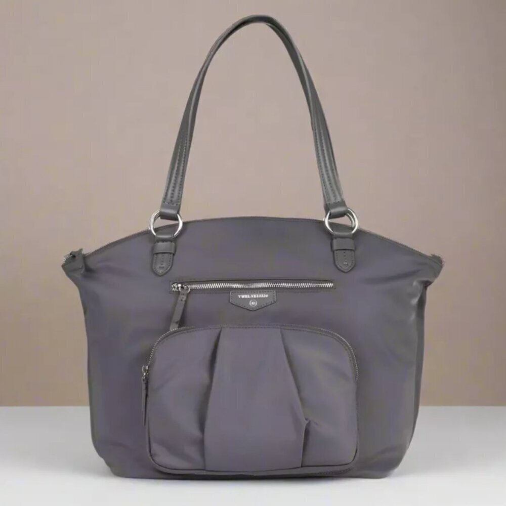 TWELVElittle Large Diaper Bag Gray Allure Nylon Tote Crossbody Baby Shoulder Bag